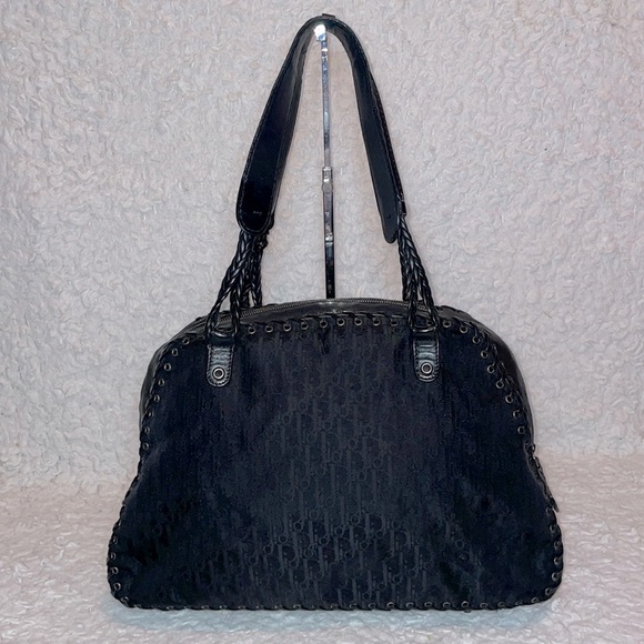 Christian Dior Diorissimo Whipstitch Oblique Heart Charm Shoulder Bag Black - Picture 9 of 16